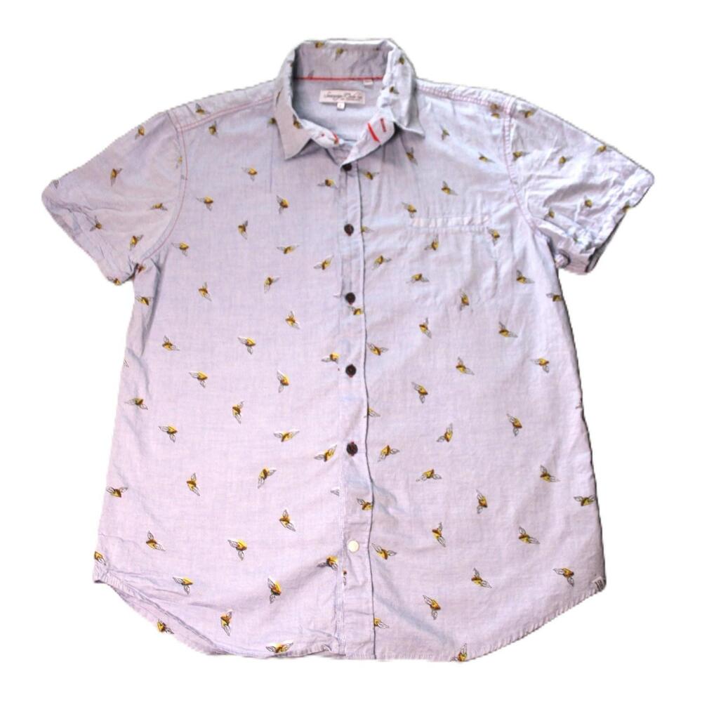 Sovereign Code Shirt Mens L Blue Chambray Button Up Short Sleeve Pockets